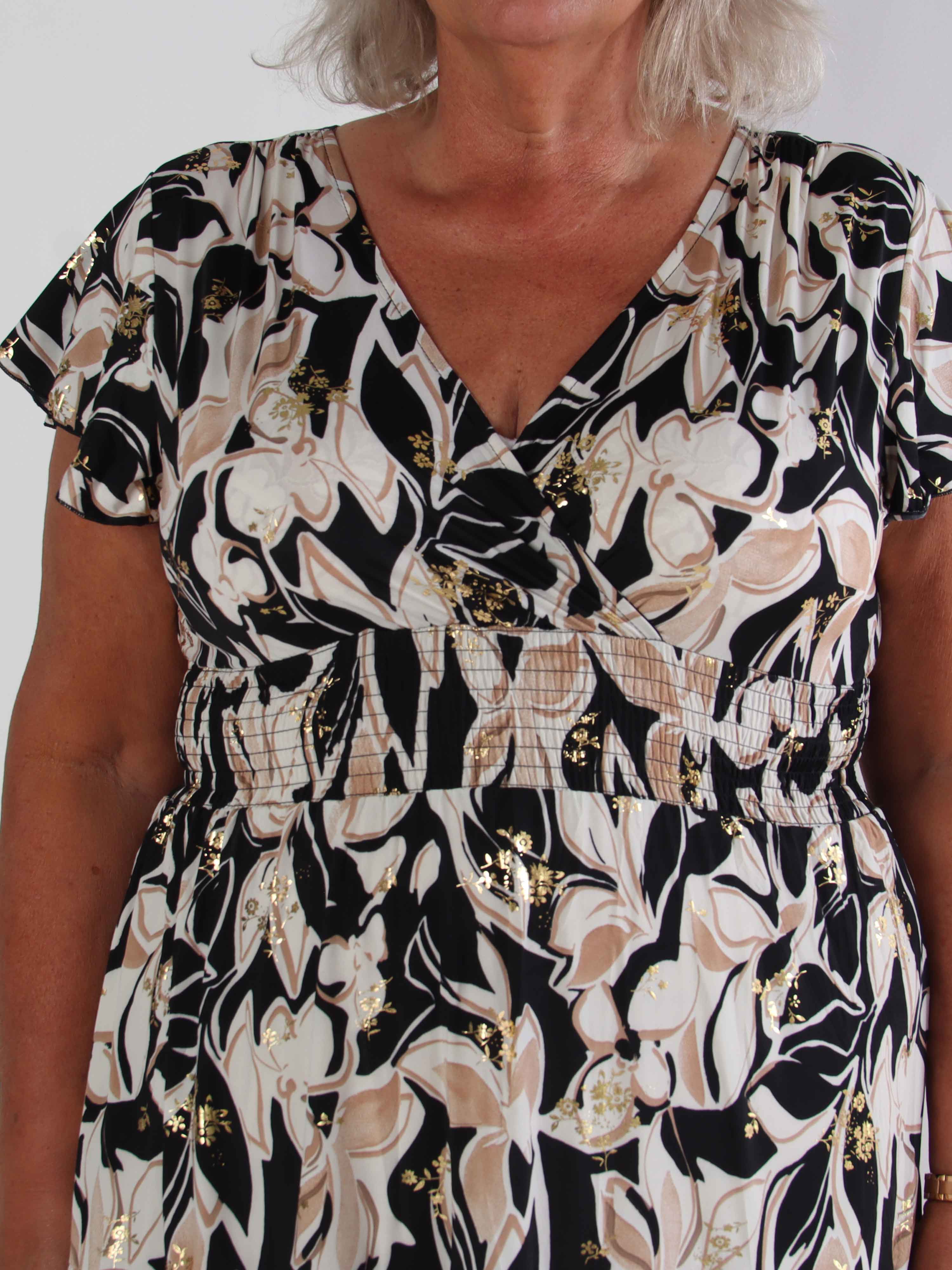 Palmira - Mønstret elastisk plus size kjole med lag på lag look